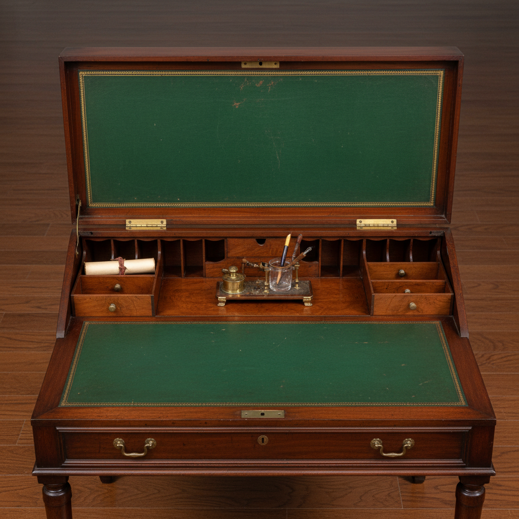 Edwardian writing desk with leather inlay and fitted interior compartments