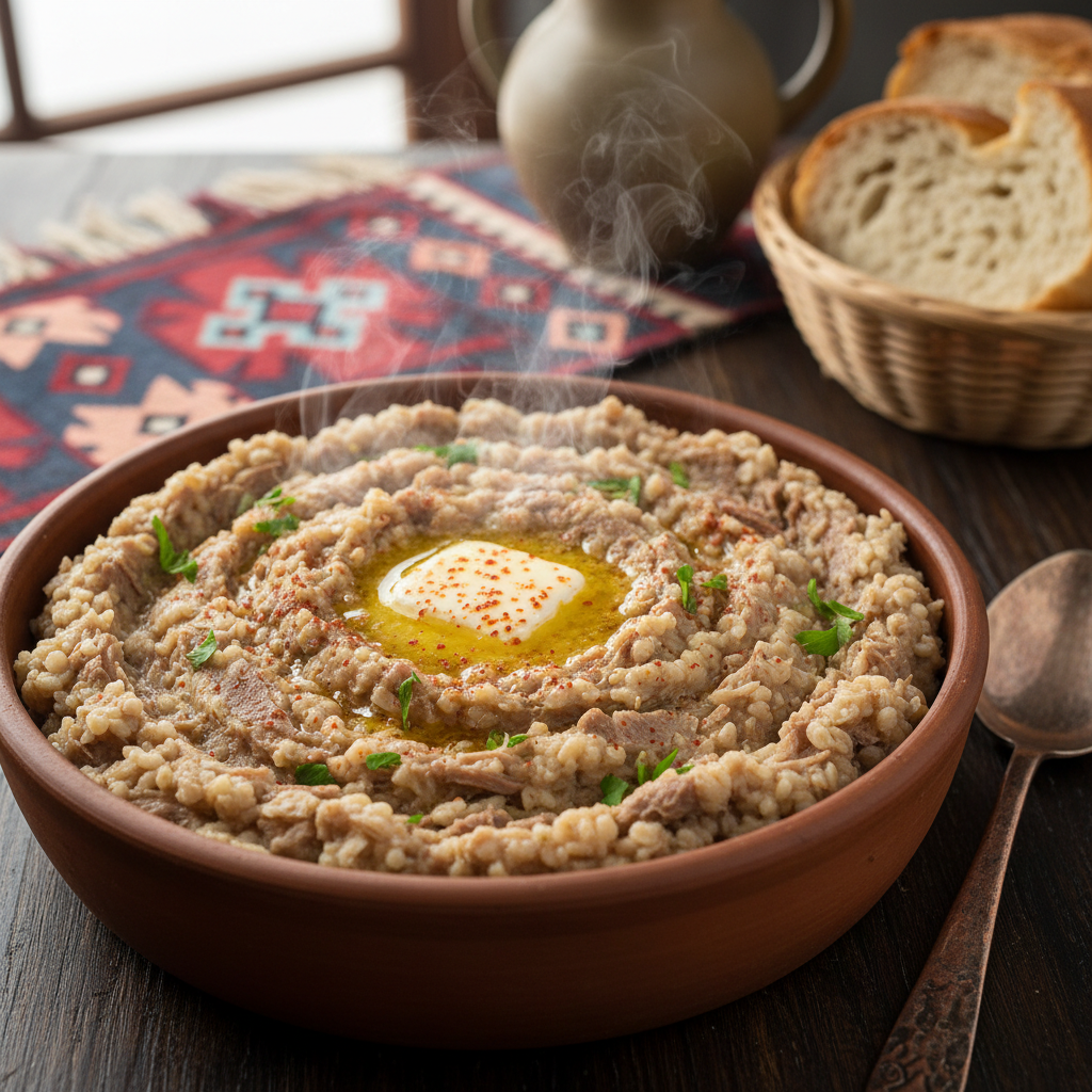 Balıkesir keşkek, buğday ve et karışımı geleneksel yemek