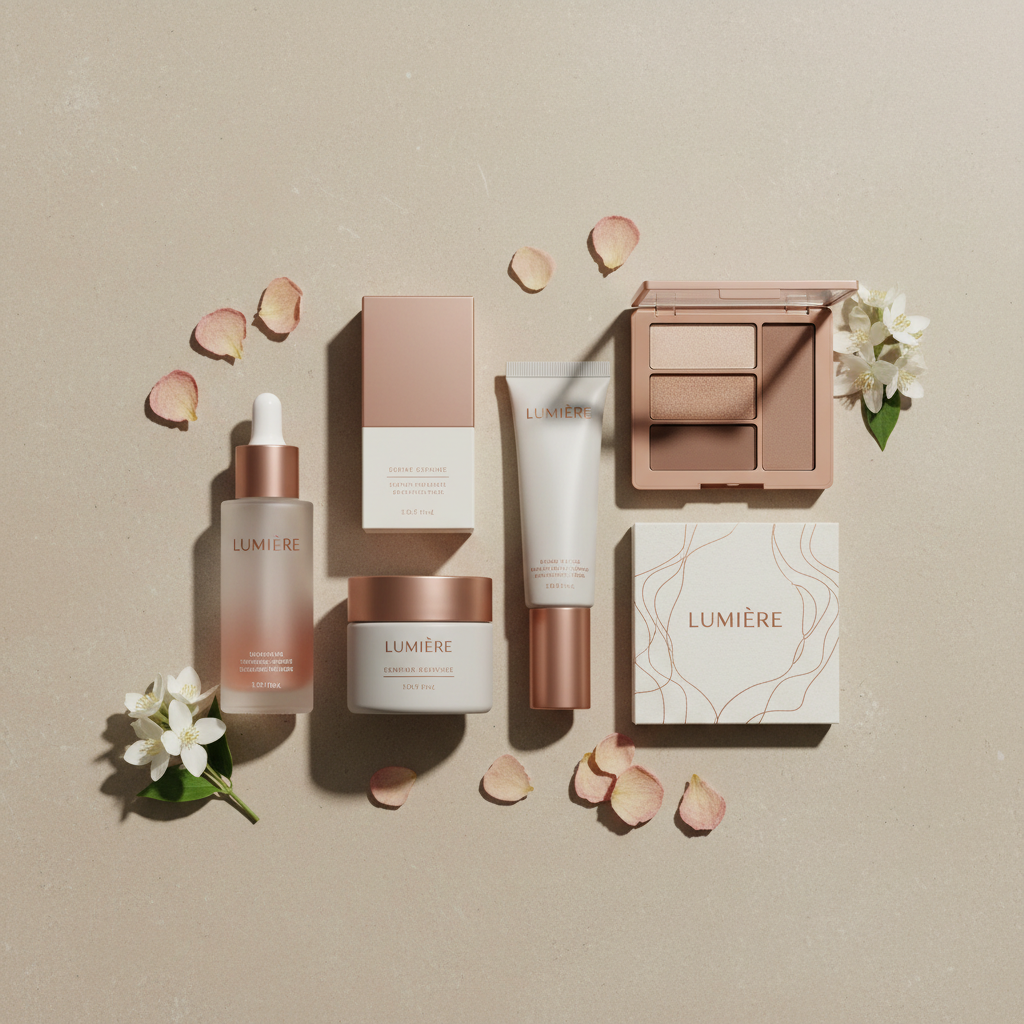 Collection of authentic Moroccan beauty products with rose petals and golden accents
