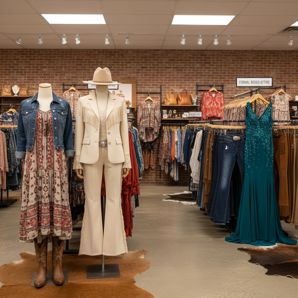 Women's western wear section with casual and formal outfits