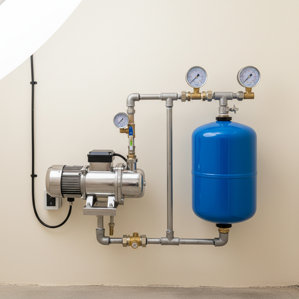 Complete pressure pump set with gauges and piping installed in a Kenyan residential building