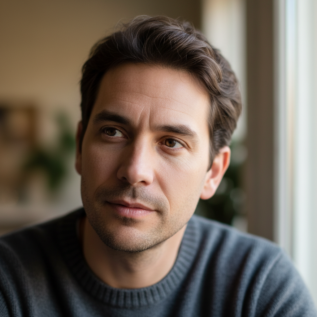Actor headshot — man with thoughtful expression, soft lighting