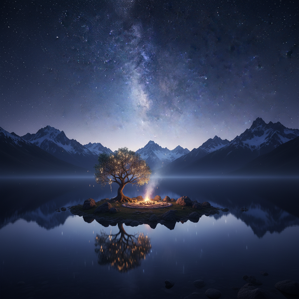 Peaceful night sky, stars, deep space, dark atmospheric, calming and expansive, dim ethereal glow