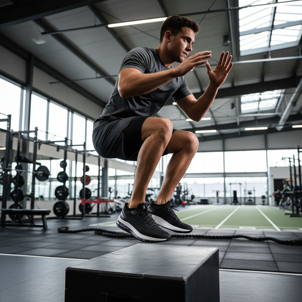 Professional in gym wearing Stride Pro Carbon shoes during lunch-hour training session
