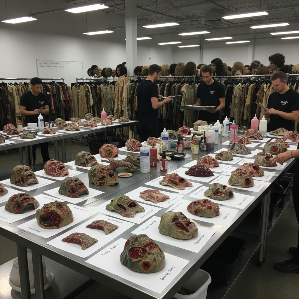 Set of stock zombie appliances pulled and prepped for large cast