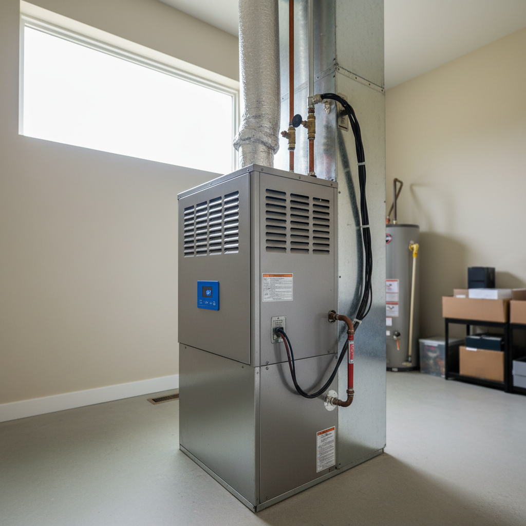 Home heating system furnace in utility room
