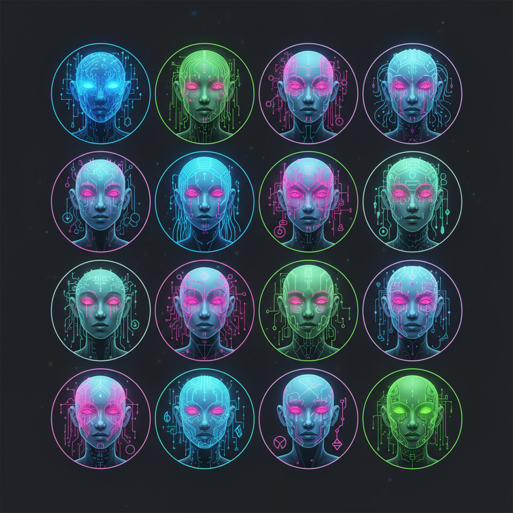 Colorful character avatars on dark background