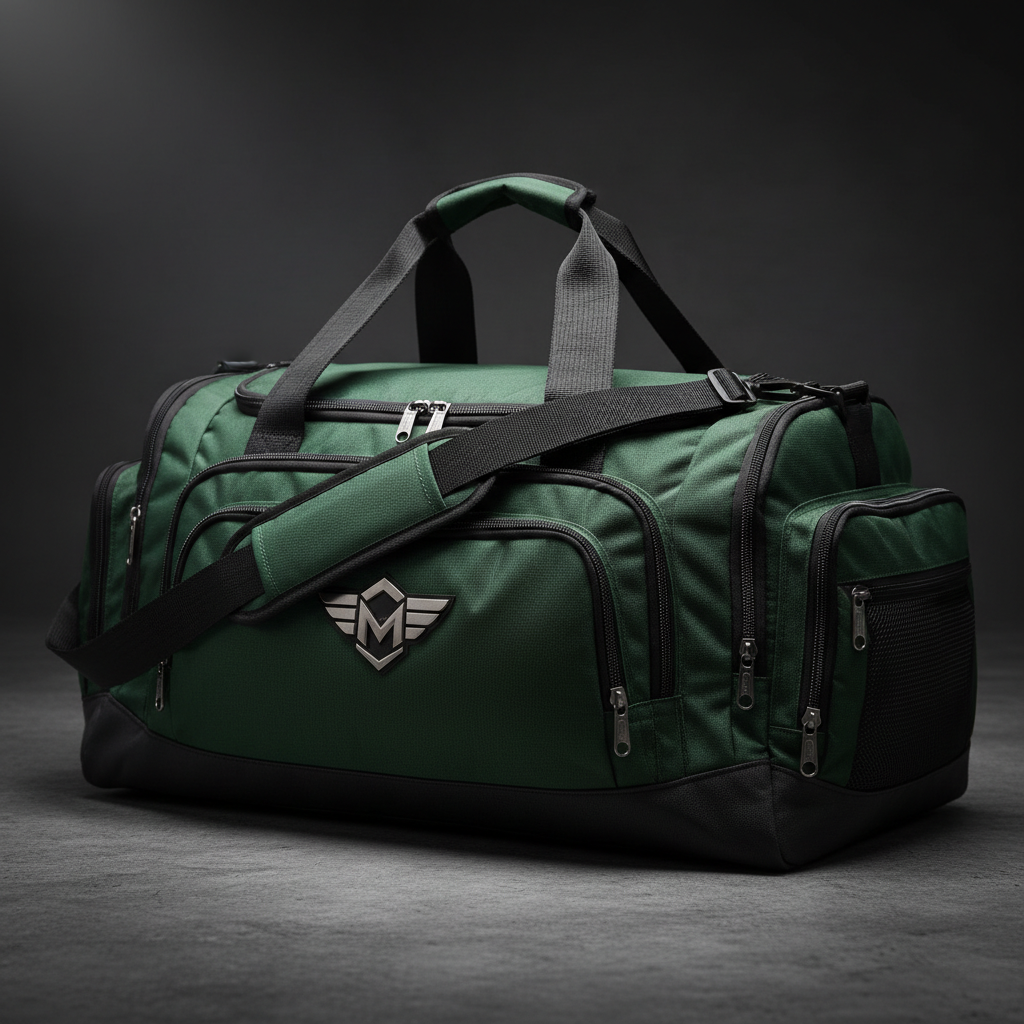 Branded sports equipment and accessories on dark surface, athletic product photography