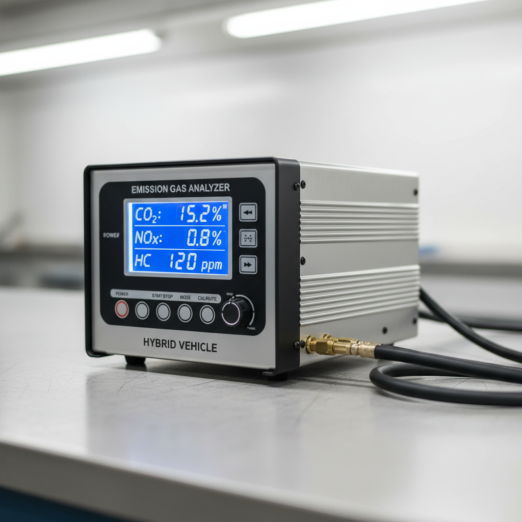 Engineer monitoring emission testing equipment with digital displays showing compliance data