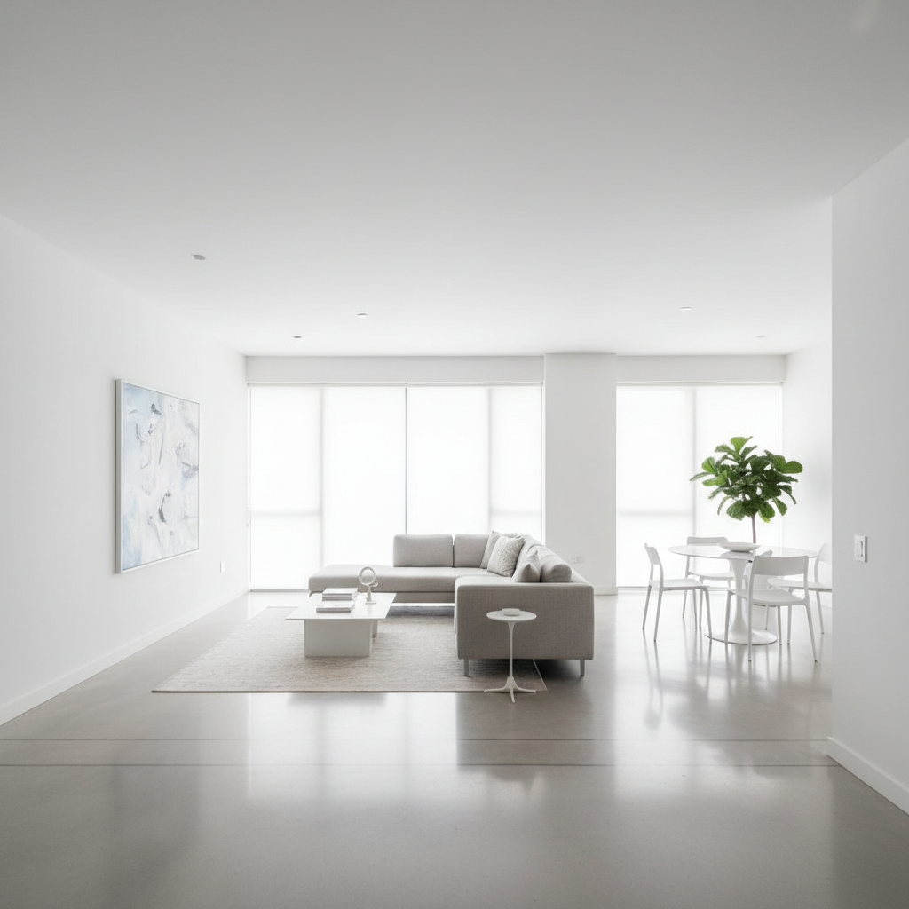 Modern apartment interior with clean white walls and polished floors in Nairobi