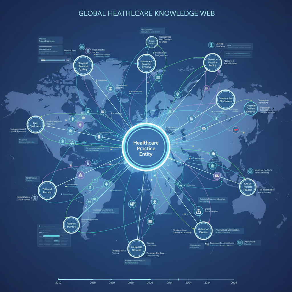 Knowledge graph visualization showing healthcare practice entity connections across the web