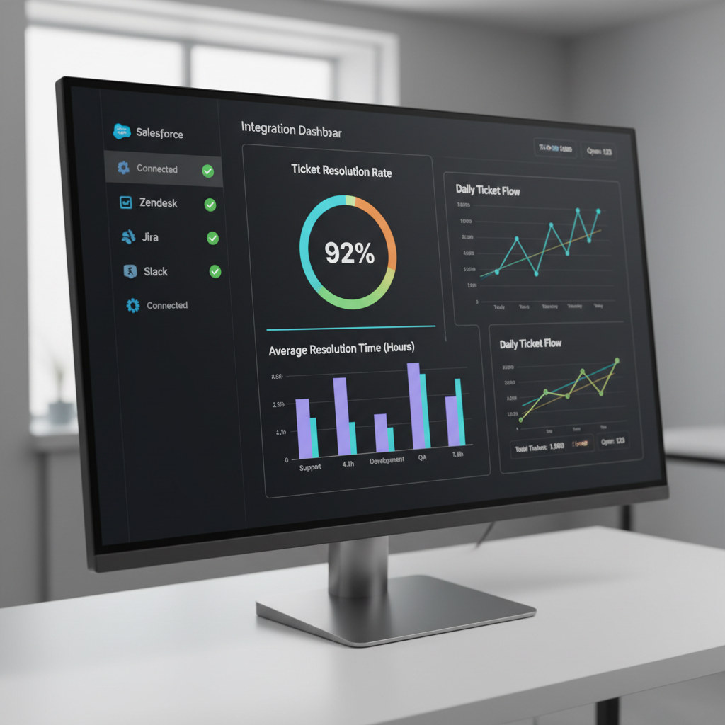 SRE monitoring dashboard with SLO metrics and incident alerts on bright screen in tech office