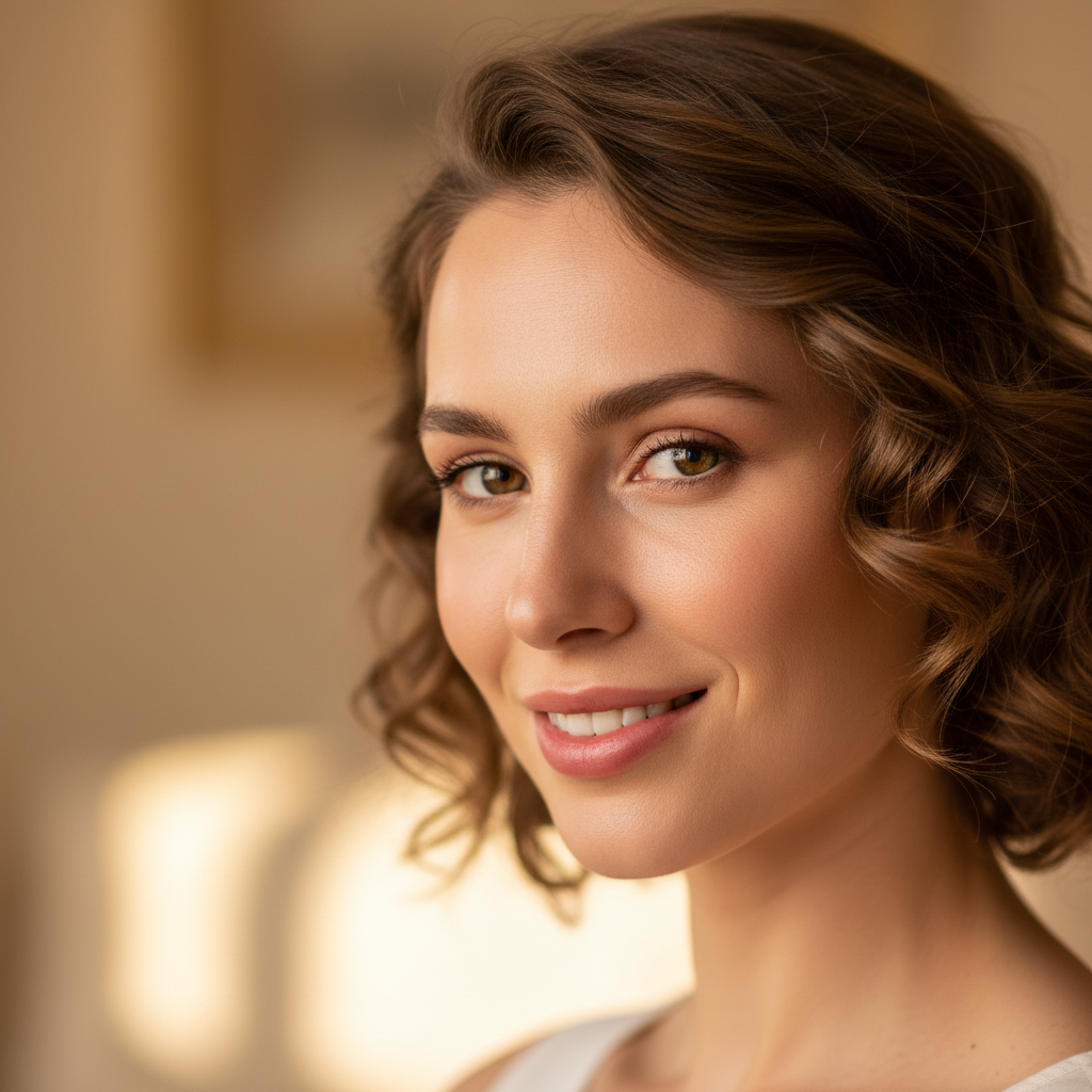 Polished portrait photograph with professional editing and warm color grading