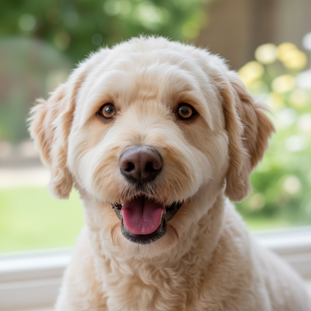 Labradoodle Nala with curly coat outdoors
