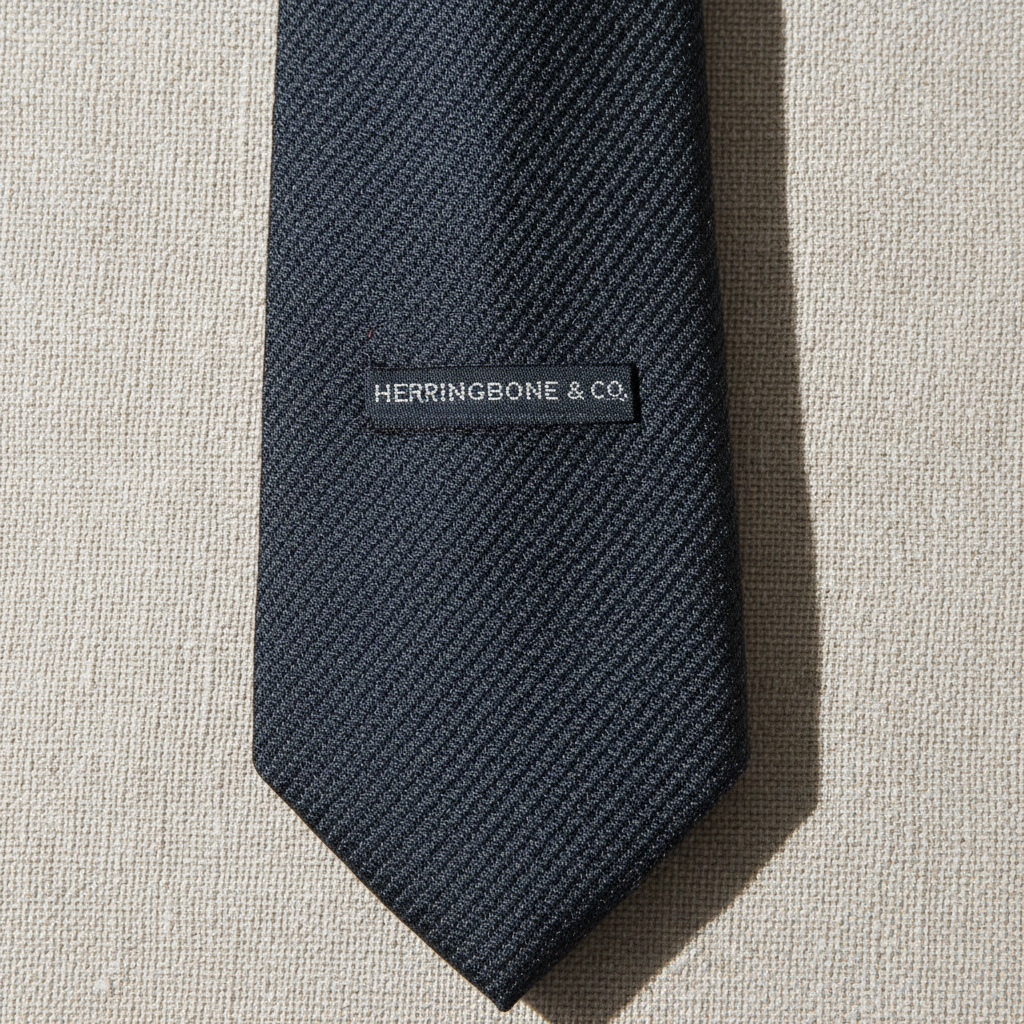 Slate charcoal herringbone woven jacquard tie showing tight weave pattern