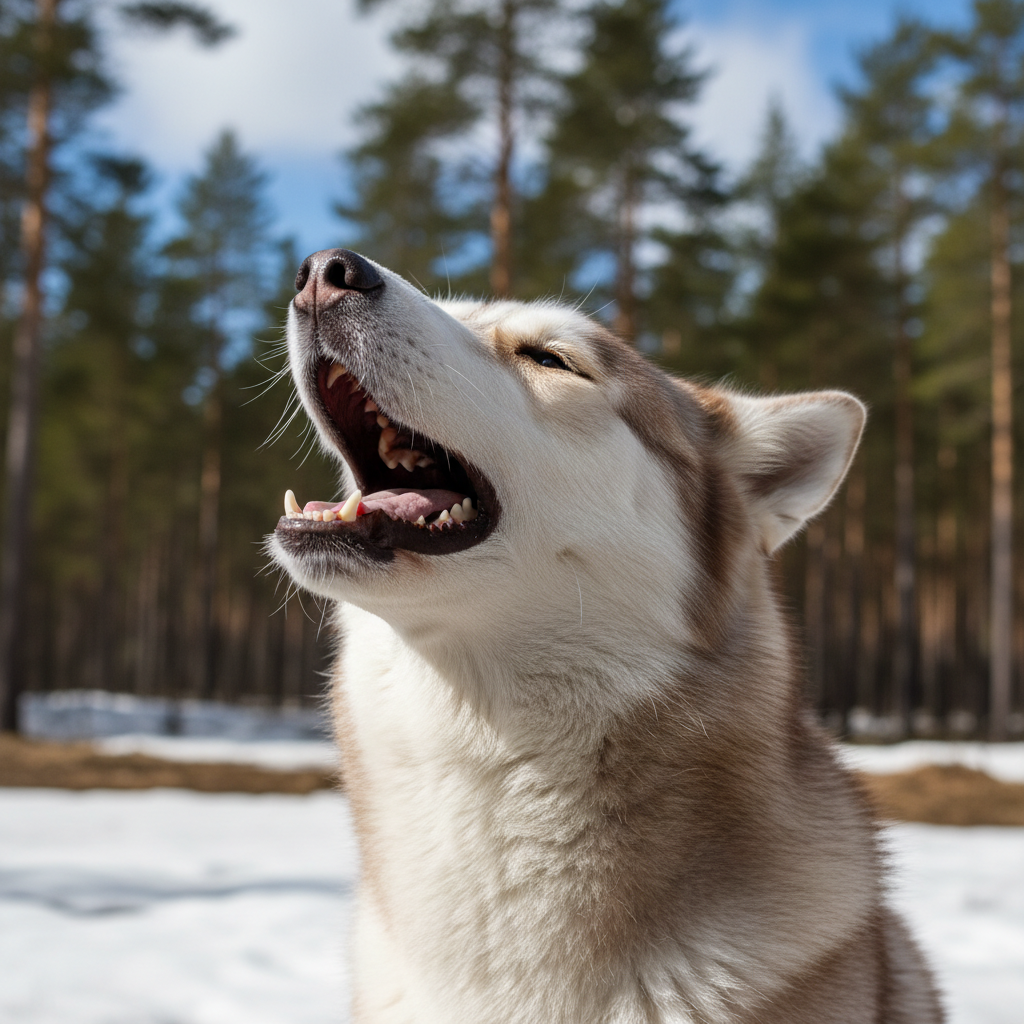 Husky tilting head back in a full howl outdoors