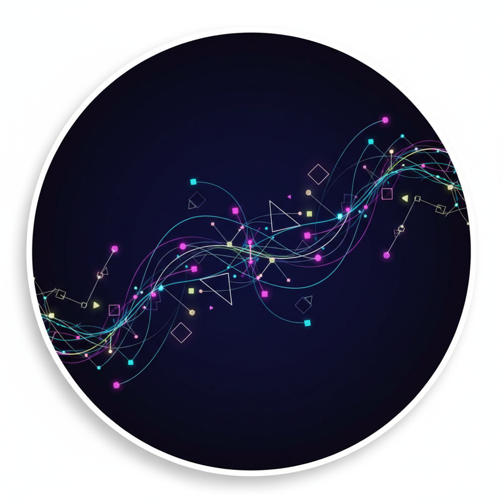 Blockchain code visualization with glowing nodes on dark background