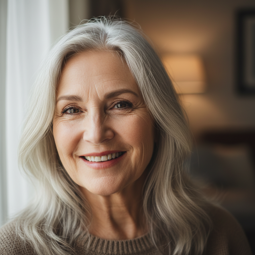 Charlene Swiftwind, a woman in her sixties with silver-streaked hair and a gentle expression