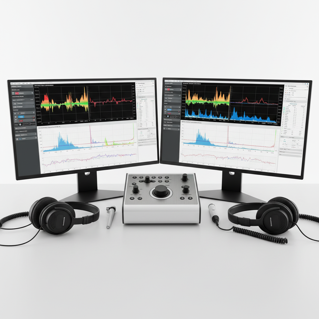 Acoustic analysis equipment measuring hearing aid output frequency response on a calibrated testing fixture