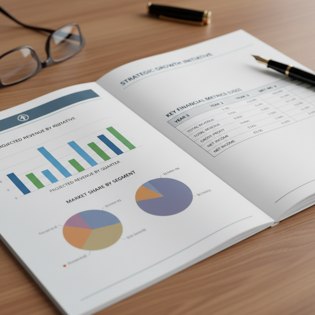Business plan document cover with charts