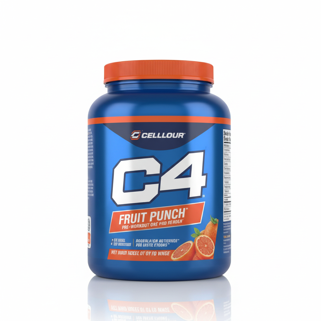 C4 pre-workout energy drink can in orange flavor
