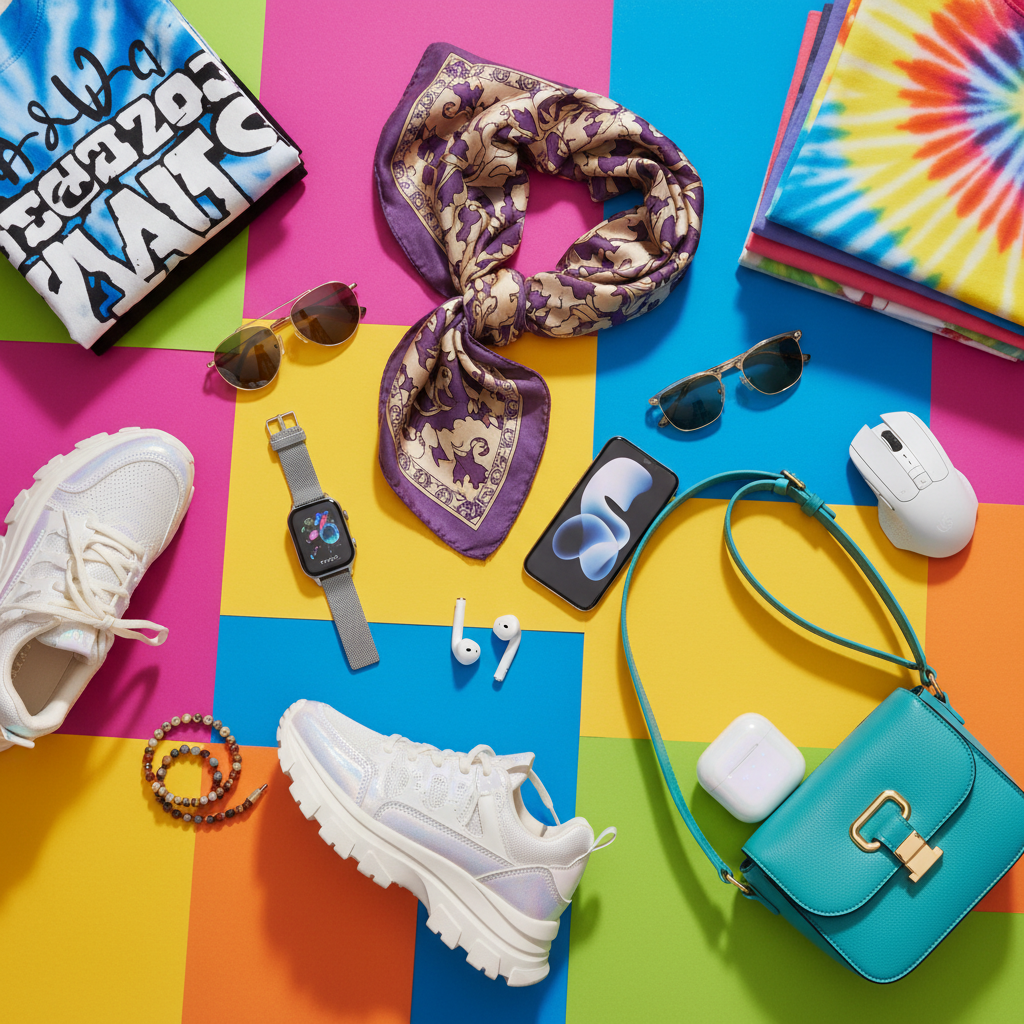 Electronics sale showcase with smartphones, laptops and gadgets on dark background
