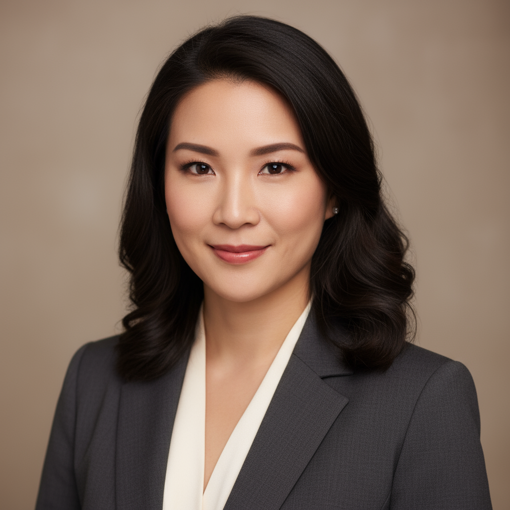 Professional headshot of corporate events director in suit, neutral background