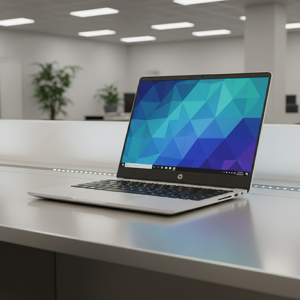لابتوب HP Pavilion فضي في بيئة مكتبية
