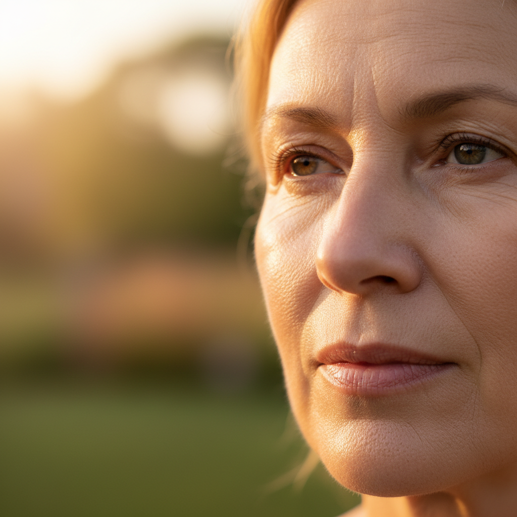 Close-up of bronzed glowing skin texture, warm golden tones, professional result