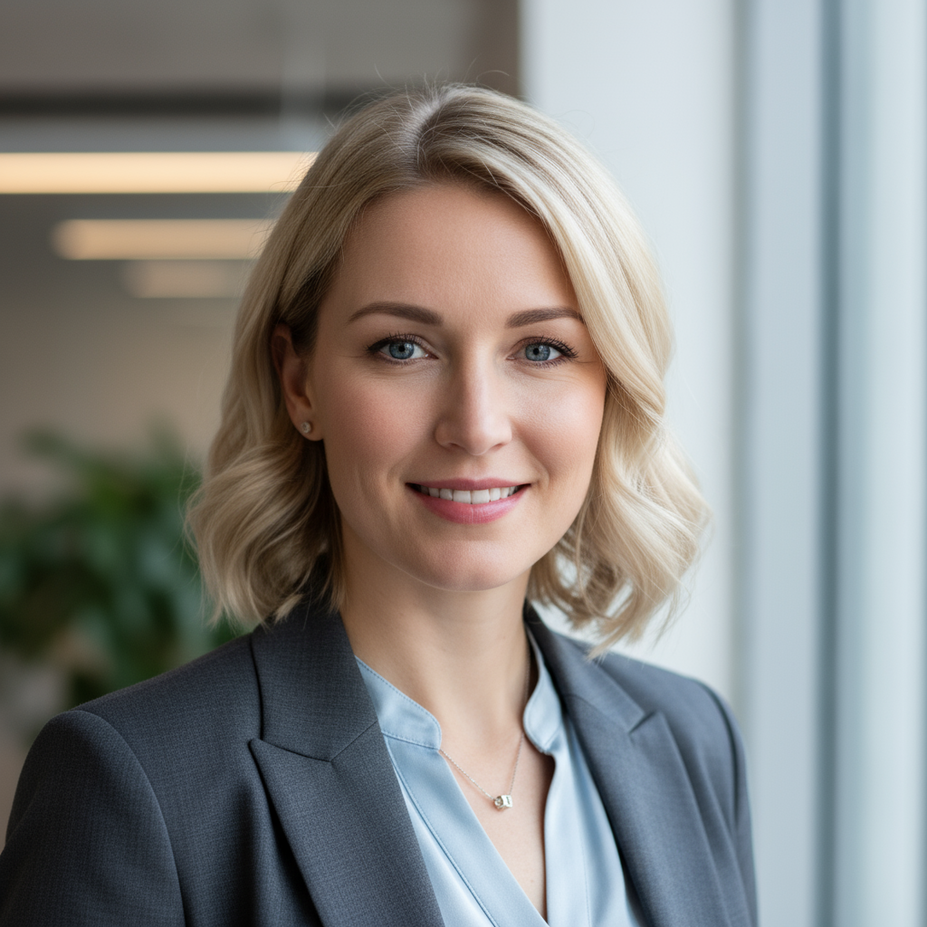 Professional headshot of a female operations manager with blonde hair
