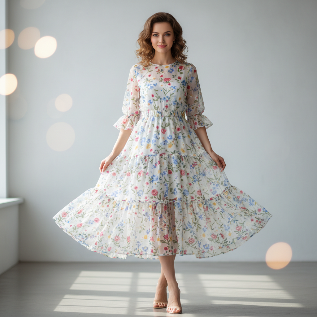 Model wearing summer dress from Ananya Fashions collection