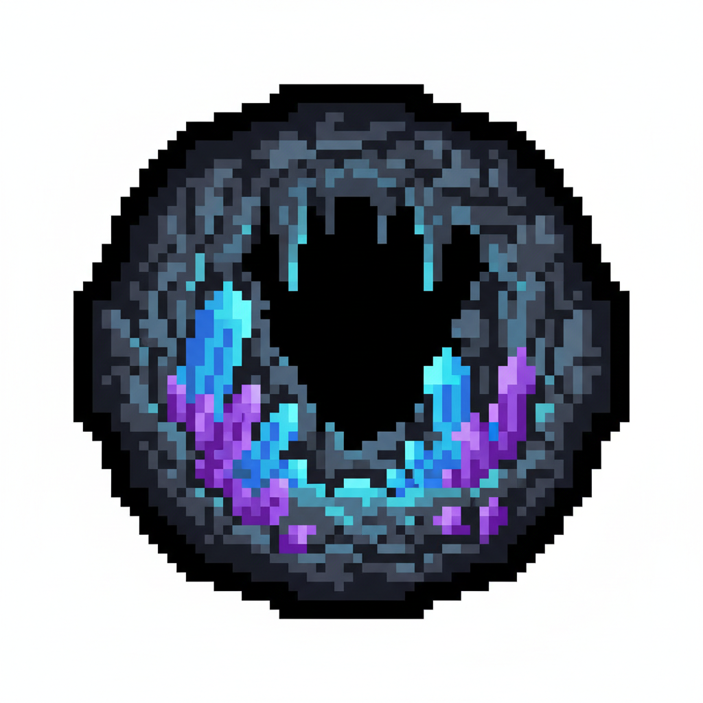Colorful pixel art dungeon with glowing crystals and retro RPG style