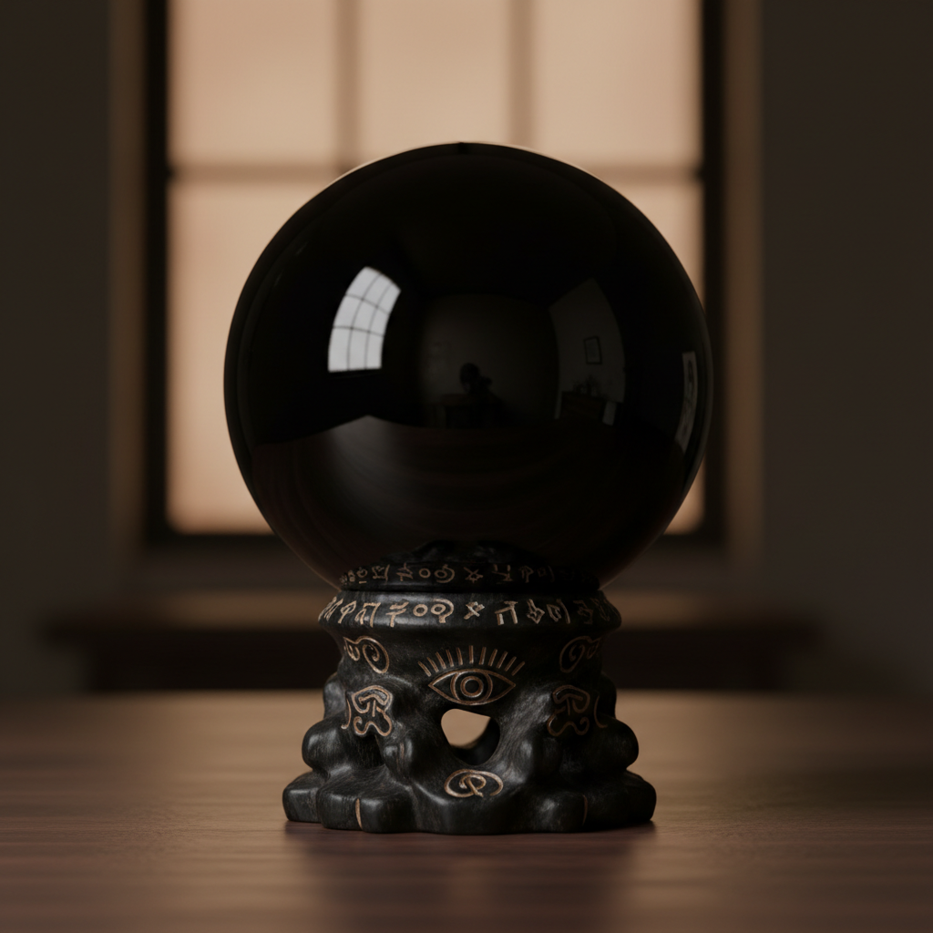 Midnight Gold Obsidian polished sphere with deep black volcanic glass and golden sheen