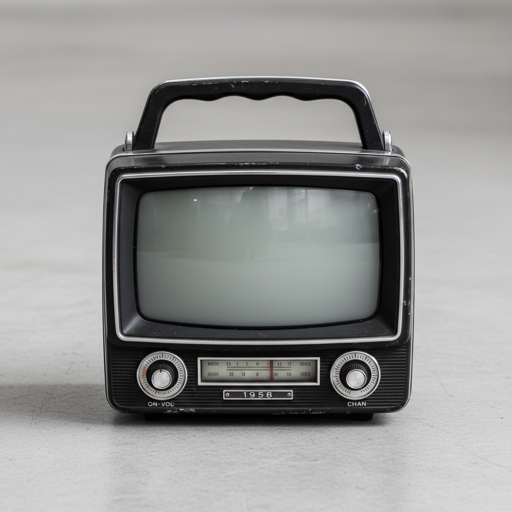 Portable black and white television set from 1958 with carrying handle