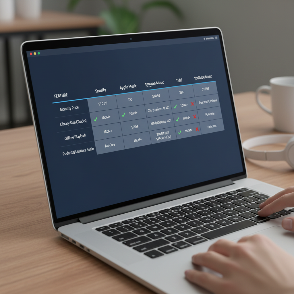 Comparison chart on laptop screen showing music platform options