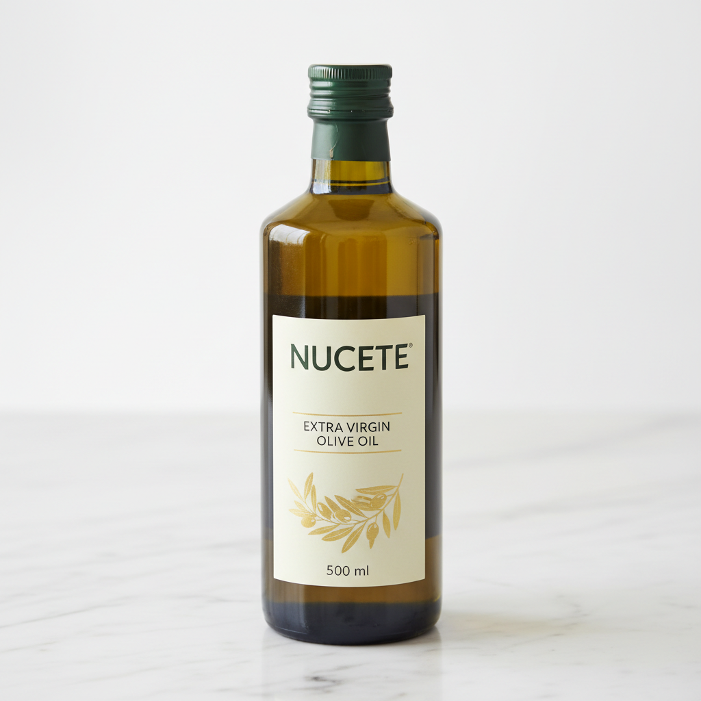 Bouteille d'huile d'olive extra vierge bio sur fond blanc