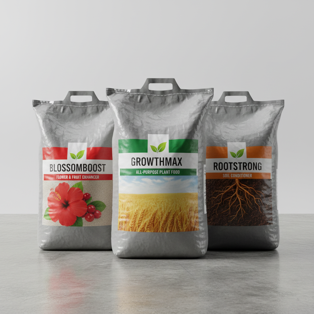 Fertilizer products in heavy-duty chemical-resistant flexible packaging for agricultural use