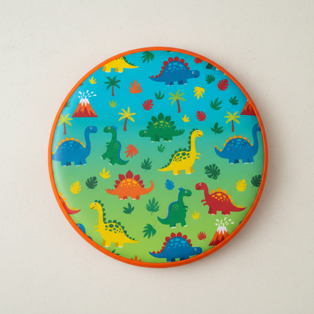 Colorful practice drum pad with dinosaur print design