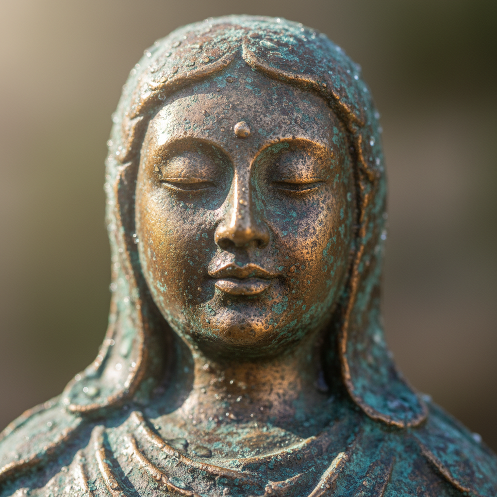 Blurred preview of bronze cast figure with patina detail