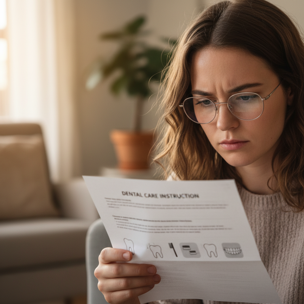Patient reviewing dental care instructions at home