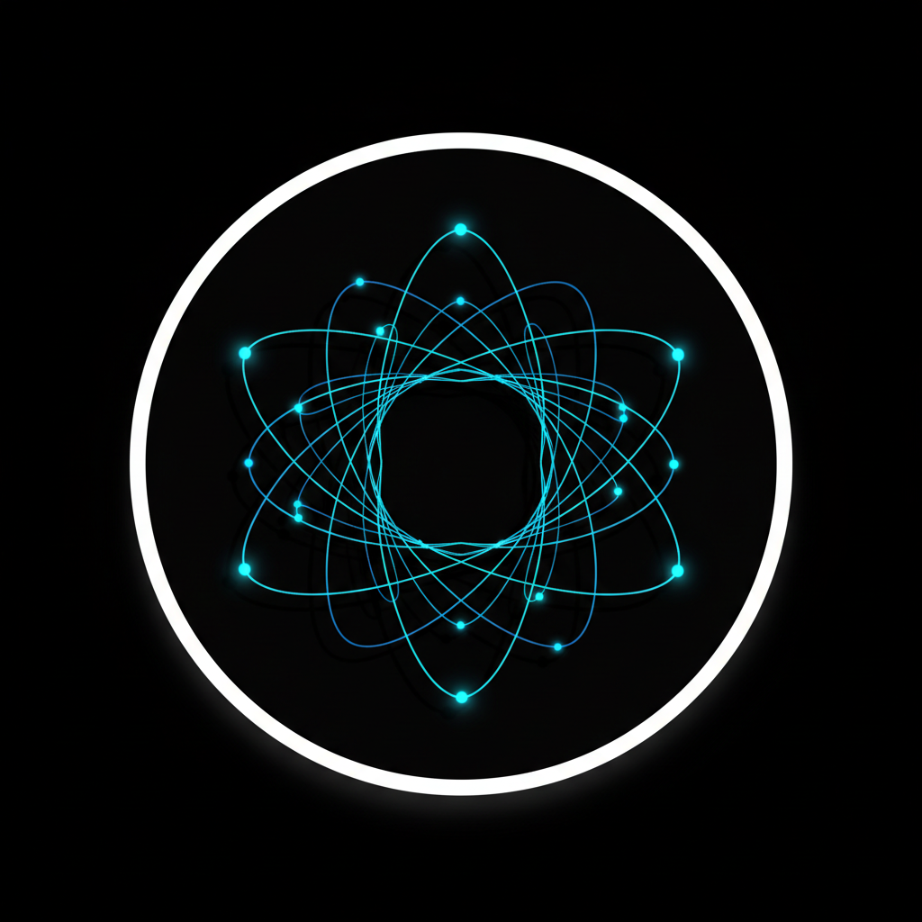 Orbital rings and glowing nodes representing a motion design system