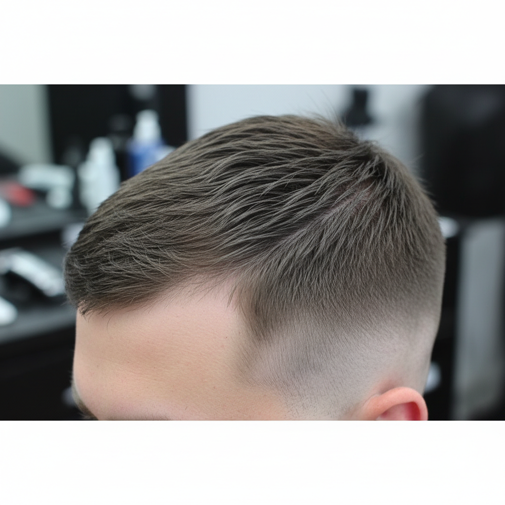 Close-up of a barber creating a sharp skin fade on the side of a man's head with clippers