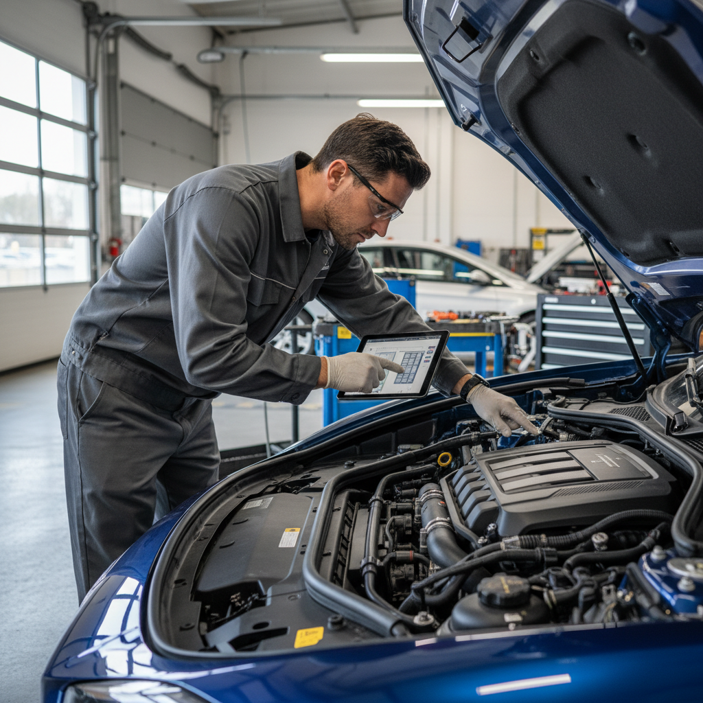 Professional automotive technician performing a detailed vehicle inspection at Blue Ridge Automotive in Decatur GA