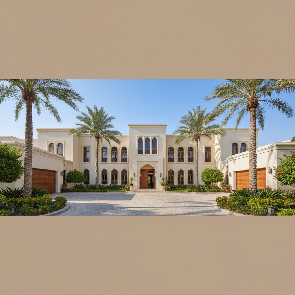 فيلا عصرية بتصميم معماري أنيق ومدخل رئيسي واسع في عجمان