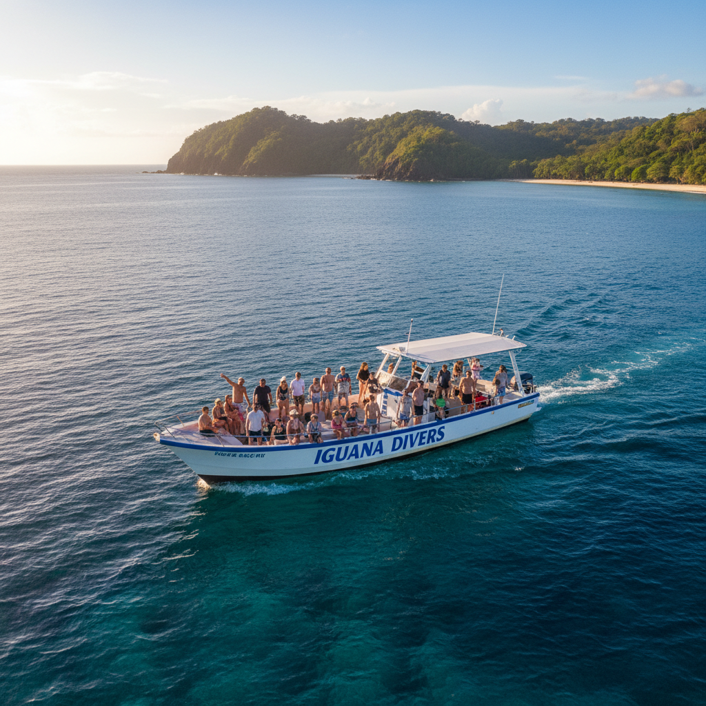 Iguana Divers boat tour with guests on the Pacific Ocean Santa Teresa