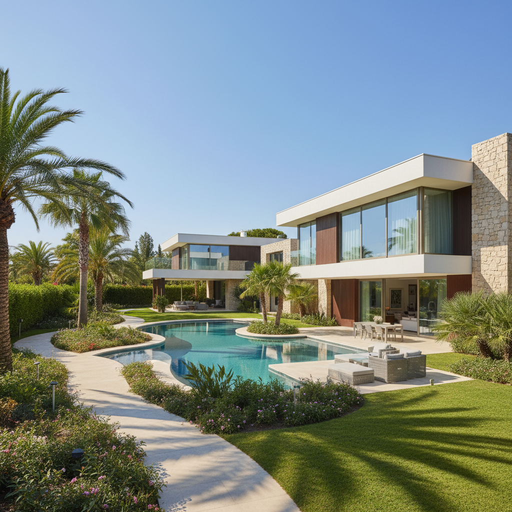 Rosewood Villas boutique villa exterior with lush green surroundings and modern architecture