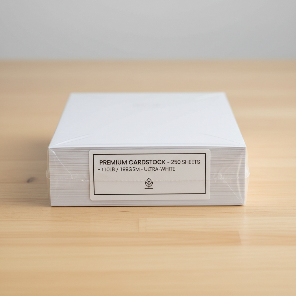 Small pack of white cardstock paper on a desk