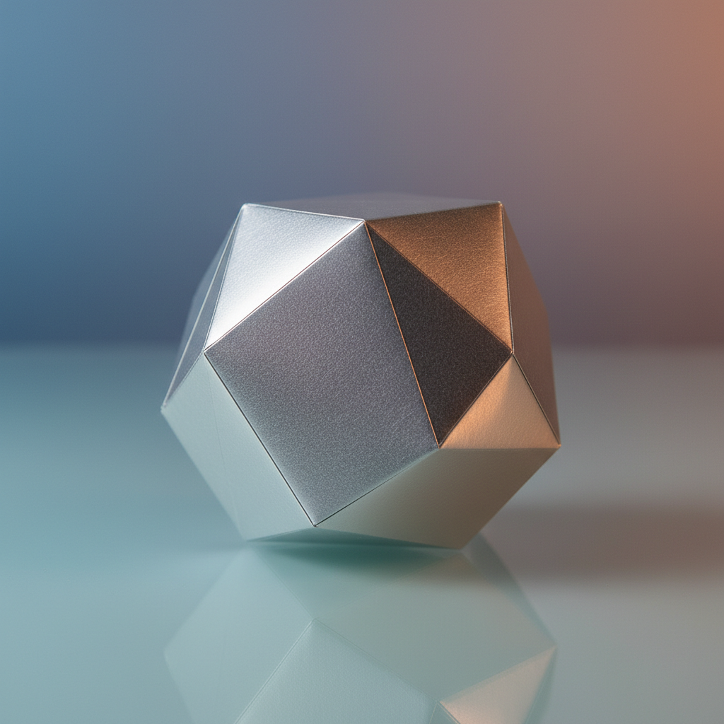 Precise geometric hexagonal prism folded from single sheet of metallic silver paper