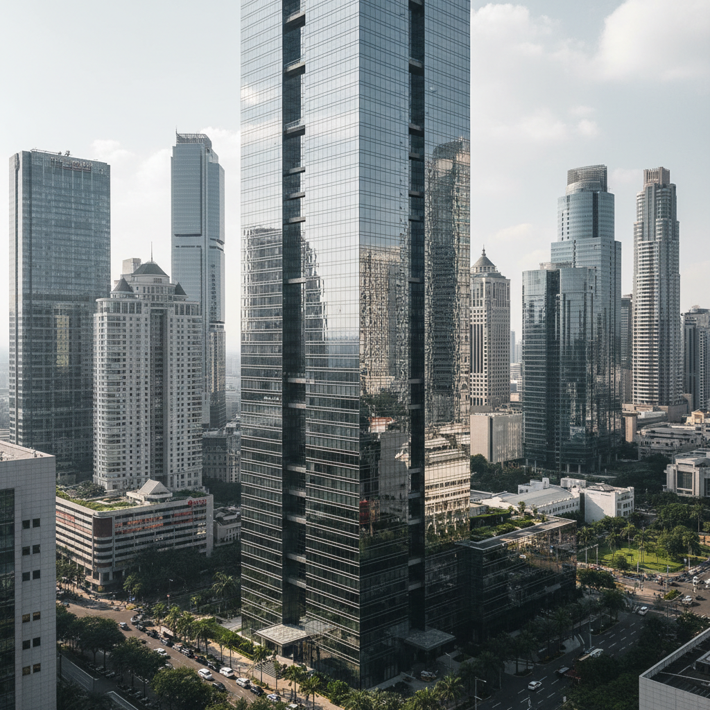 Jakarta city skyline with modern corporate buildings in bright daylight