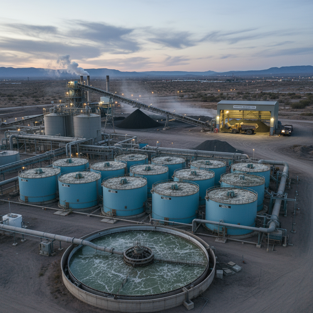 Mineral processing plant showing flotation cells and concentrate handling equipment